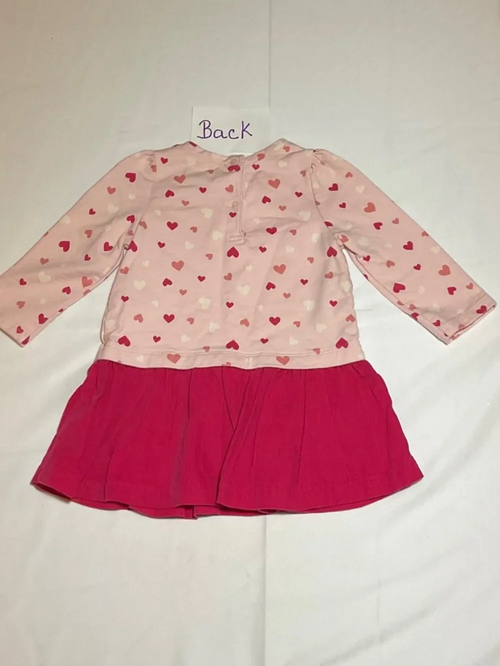 Gap Baby Girls 12-18 Months Pink Heart Bow Long Sleeve Corduroy Bottom Dress